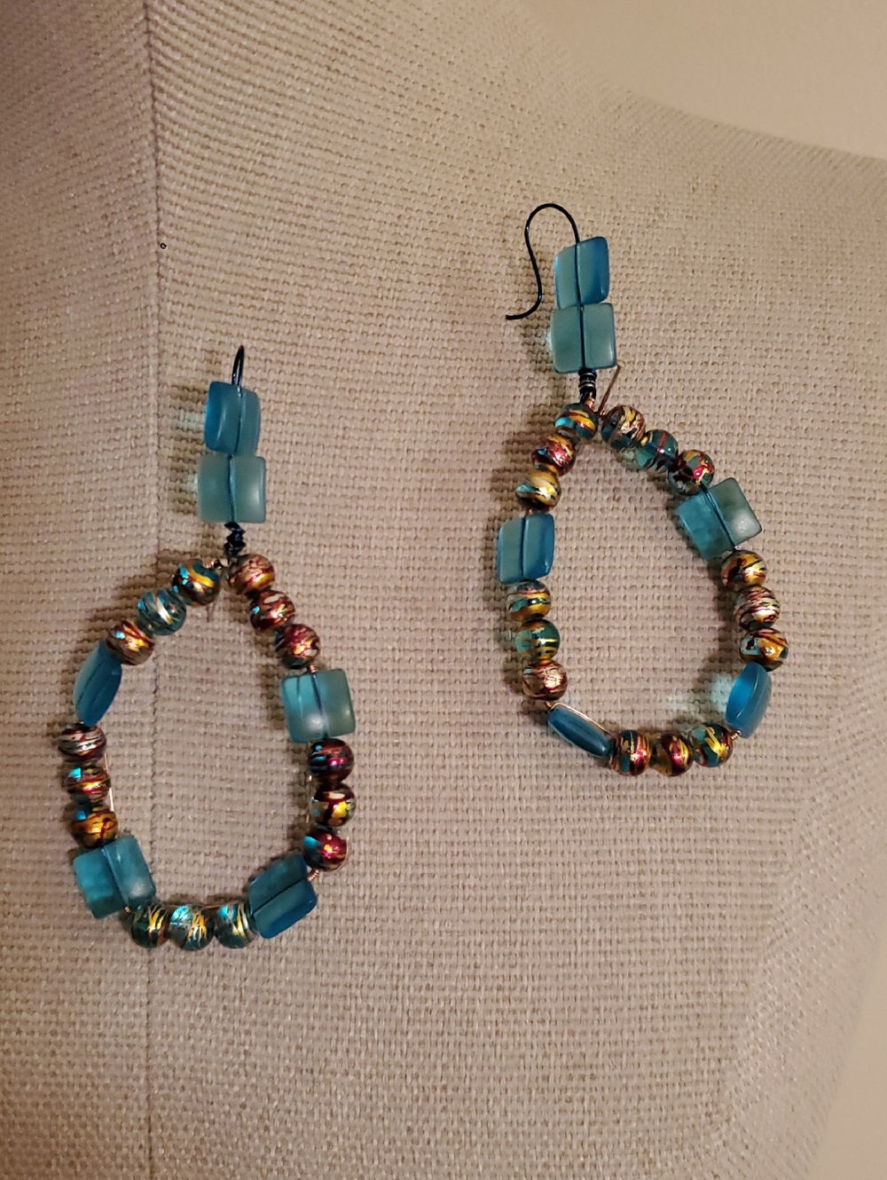 Handcrafted Blue Beaded Hoop Earrings